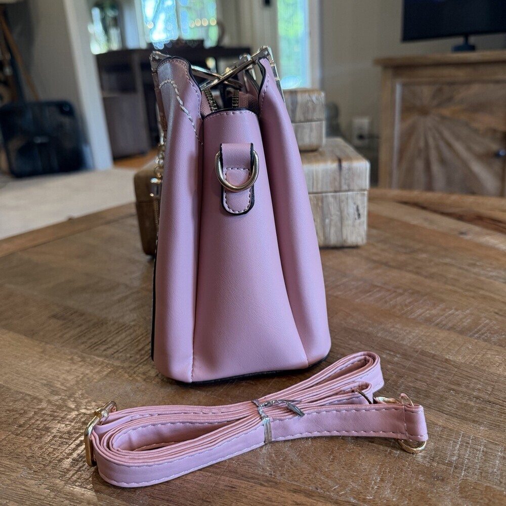 NEW ZZMY Pastel Colorblock Satchel Handbag Pink & Blue with Matching Wallet Set - Picture 5 of 9